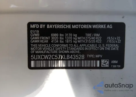 2019 BMW X7 xDrive40I z USA, uszkodzony, nr VIN 5UXCW2C57KLB43528